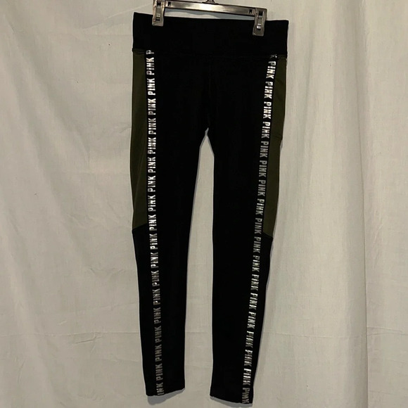 black green silver Victoria's Secret PINK cozy fleece lined leggings size small - Picture 1 of 3